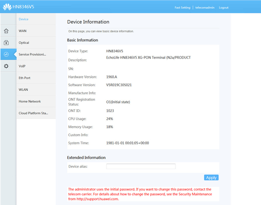 English Firmware Optical Fiber ONU Huawei Echolife HN8346V5 WiFi 10G PON ONU